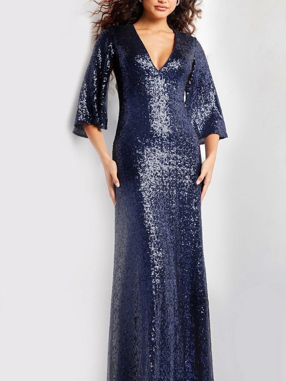 Jovani Navy Kimono Sleeves Evening Gown